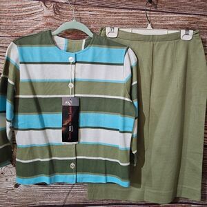 Susan Laurie NY vintages skirt set Women's large green/blue/white NWT